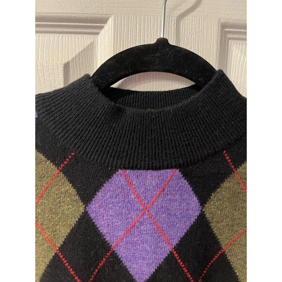 SISLEY Sweater Mens XL Argyle Diamond Relaxed Elegance Mock Neck Golf Italy Vtg - Picture 4 of 7